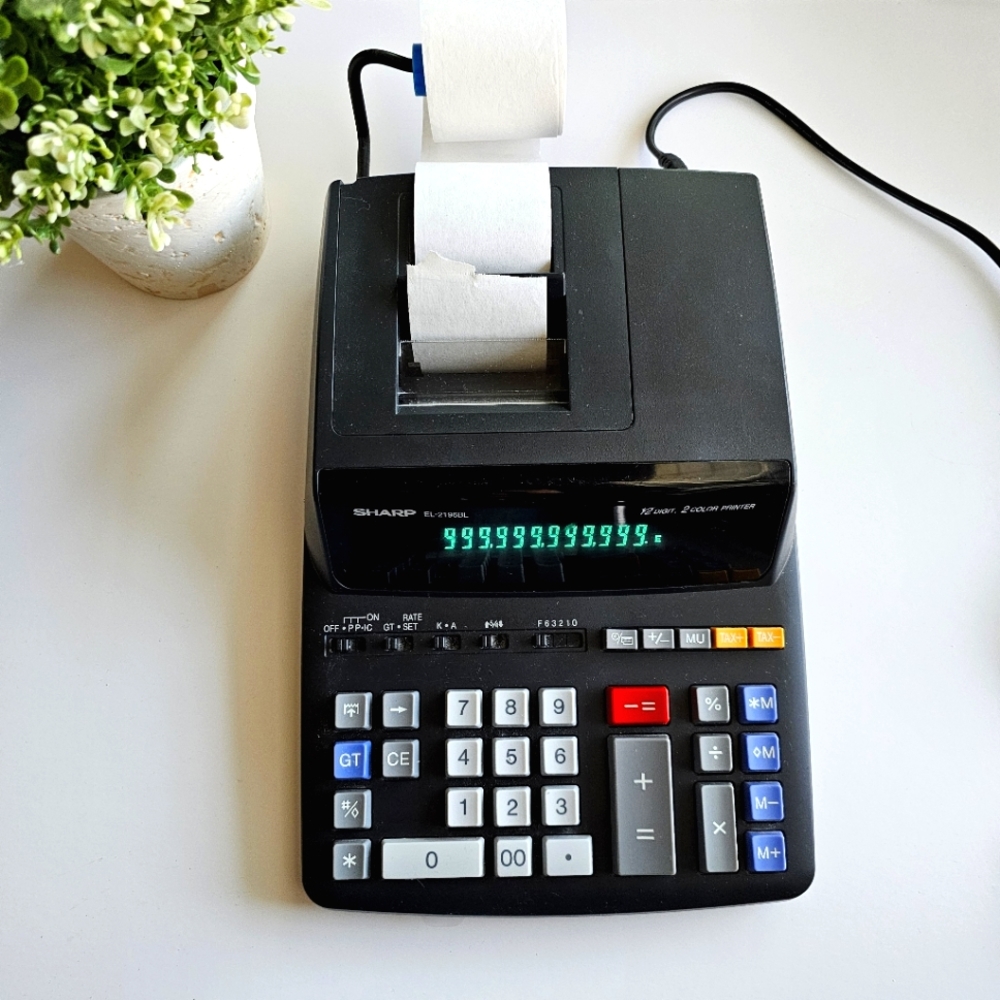 Sharp EL-2196BL 12 Digit Printing Calculator 3.7 LPS - 4-Key Memory, Heavy Duty